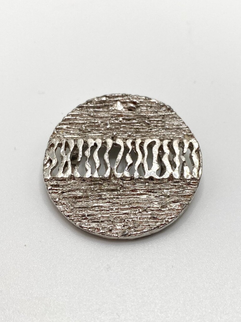Vintage Scarf Clip Silver Tone Textured Metal Circle Abstract Geometric Artsy